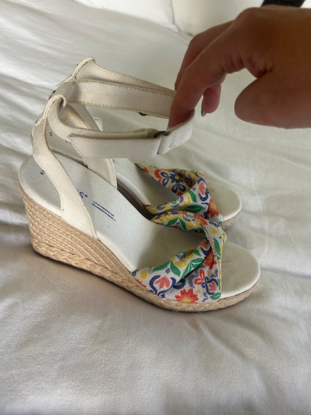 toms marisela floral espadrille wedge sandals ivory ankle strap canvas size 9 - Picture 3 of 8